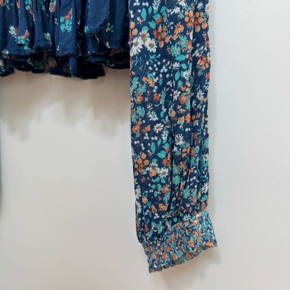 Anthropologie Navy Floral Ruffled Peasant Blouse - Picture 10 of 15